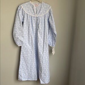 New Lanz of Salzburg Blue Country Deer Long Flannel V-Neck Nightgown Size XS